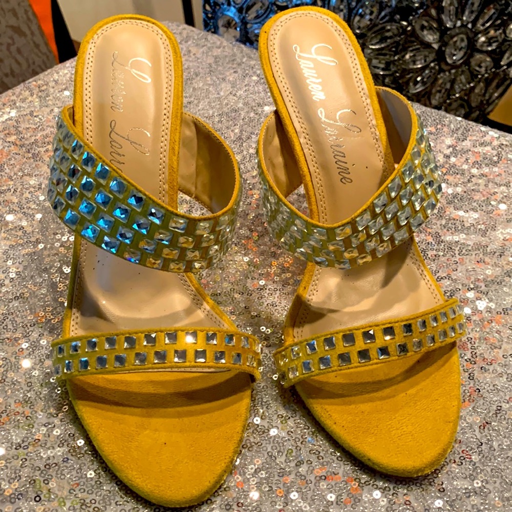 Brand New, Never Worn - Loren Lorraine Yellow Rhinestone Heels, Sz 9.0